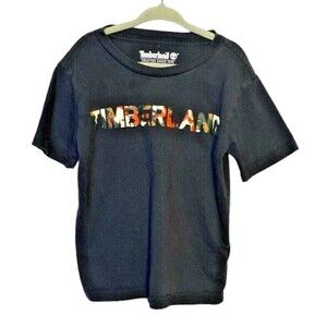 Timberland T-shirt Boys Size 5 Short Sleeve Black Camo Lettering Tee Top